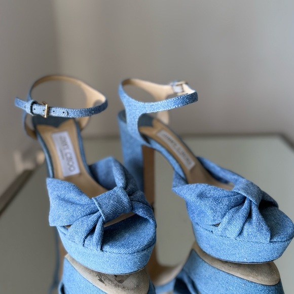 Like new JIMMY CHOO Heloise 120 Knotted Denim Platform Sandals $995 36.5 - Picture 10 of 13